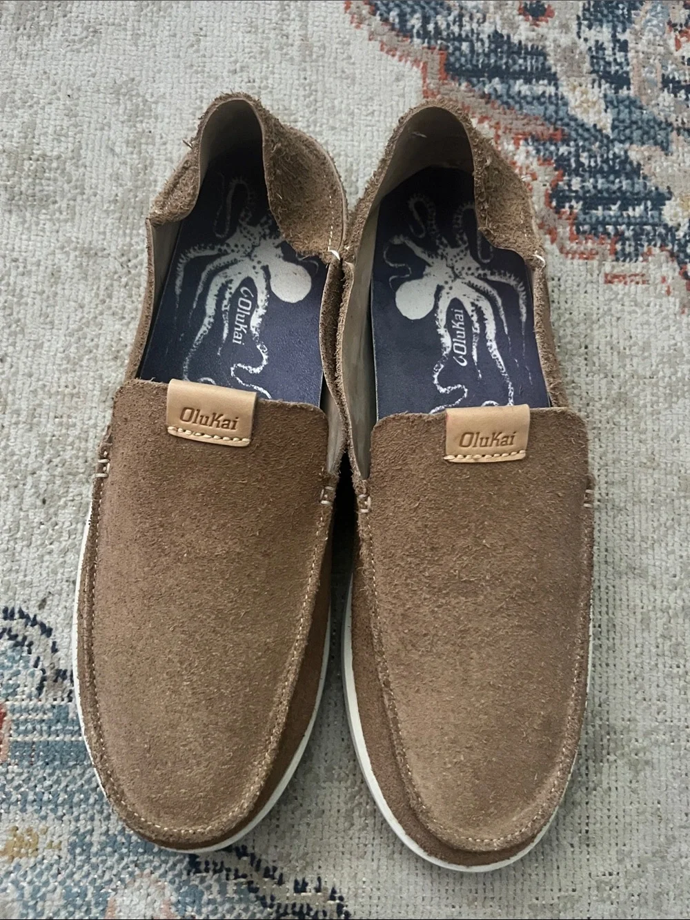 OluKai Nalukai Kala Men's 10.5 Tan Suede Leather Slip On Loafers Drop-In Heel